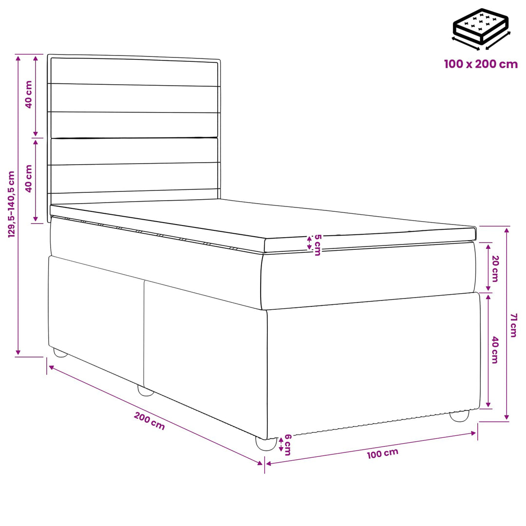 Boxmadras med topmadras Mørk Brun 100 x 200 cm Stof