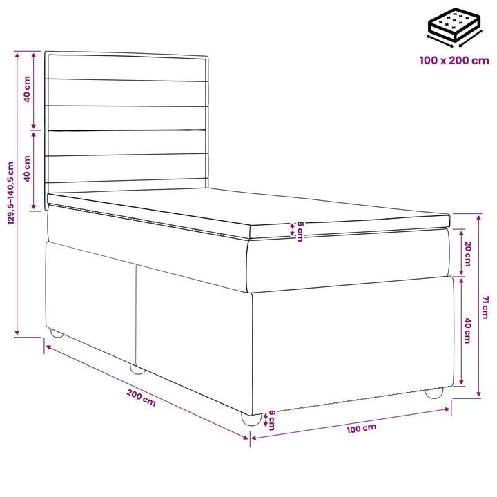 Boxmadras med topmadras Mørk Brun 100 x 200 cm Stof