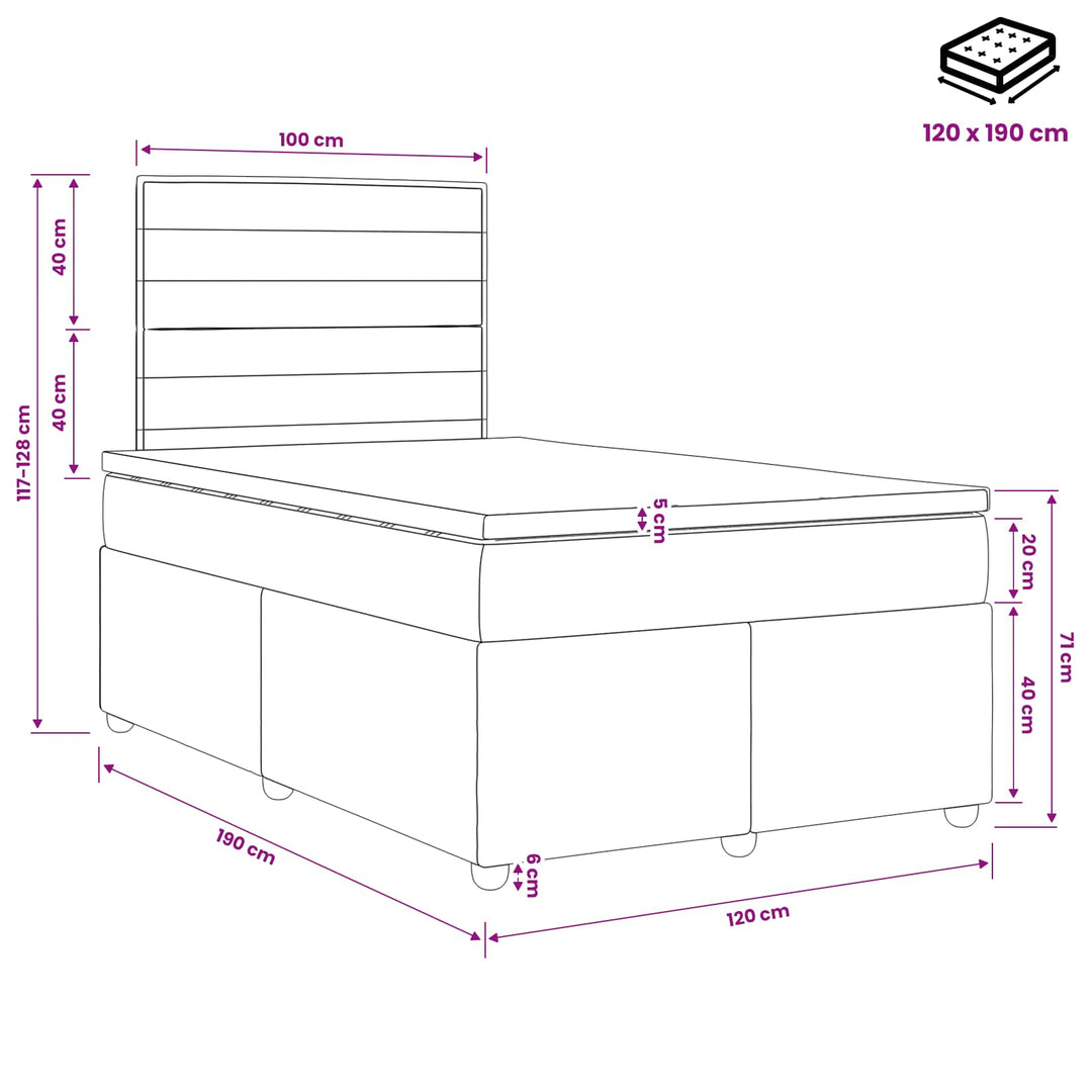 Boxmadras med topmadras Cremefarvet 120 x 190 cm Stof