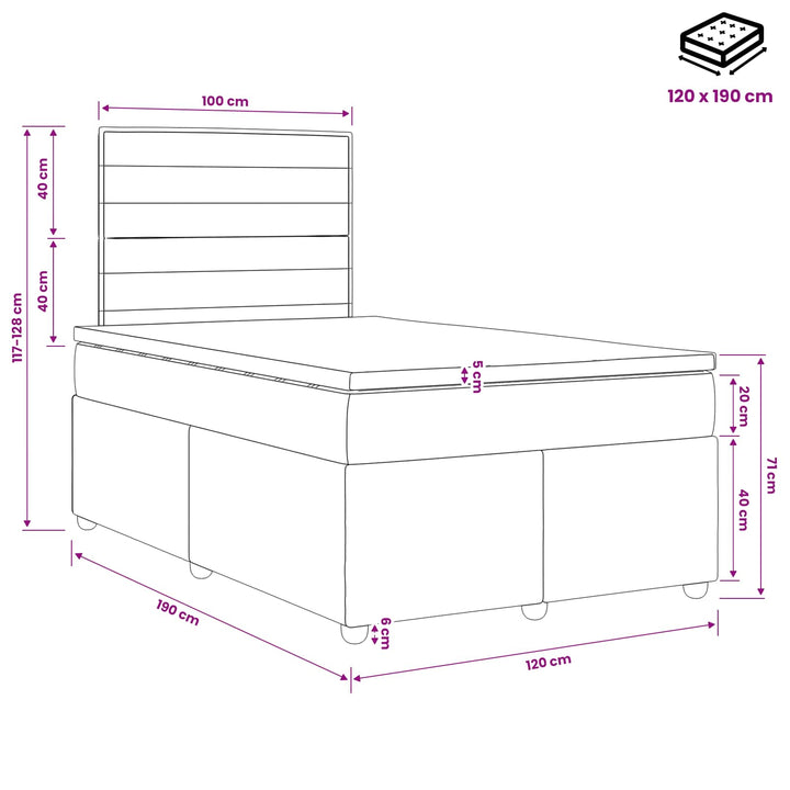 Boxmadras med topmadras Cremefarvet 120 x 190 cm Stof