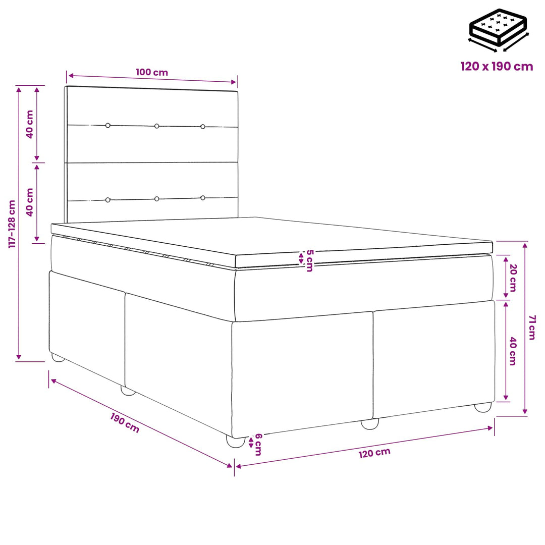 Boxmadras med topmadras Cremefarvet 120 x 190 cm Stof