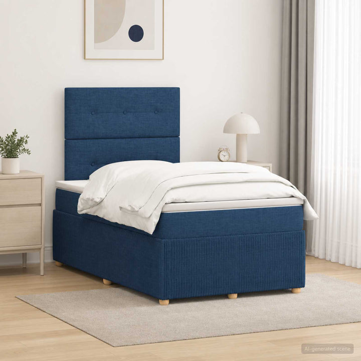 Boxmadras med topmadras med hovedgærde Blå 120 x 190 cm Stof