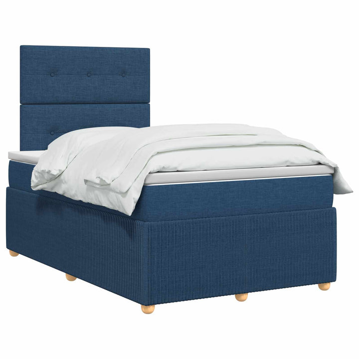Boxmadras med topmadras med hovedgærde Blå 120 x 190 cm Stof