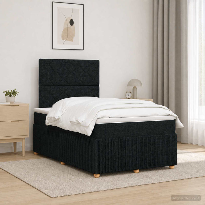 Boxmadras med topmadras med hovedgærde Sort 120 x 190 cm Stof