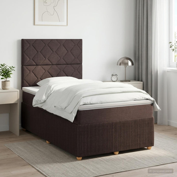 Boxmadras med topmadras Mørk Brun 120 x 200 cm Stof