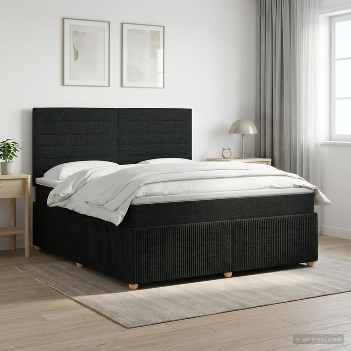 Boxmadras med topmadras med hovedgærde Sort 140 x 200 cm Stof