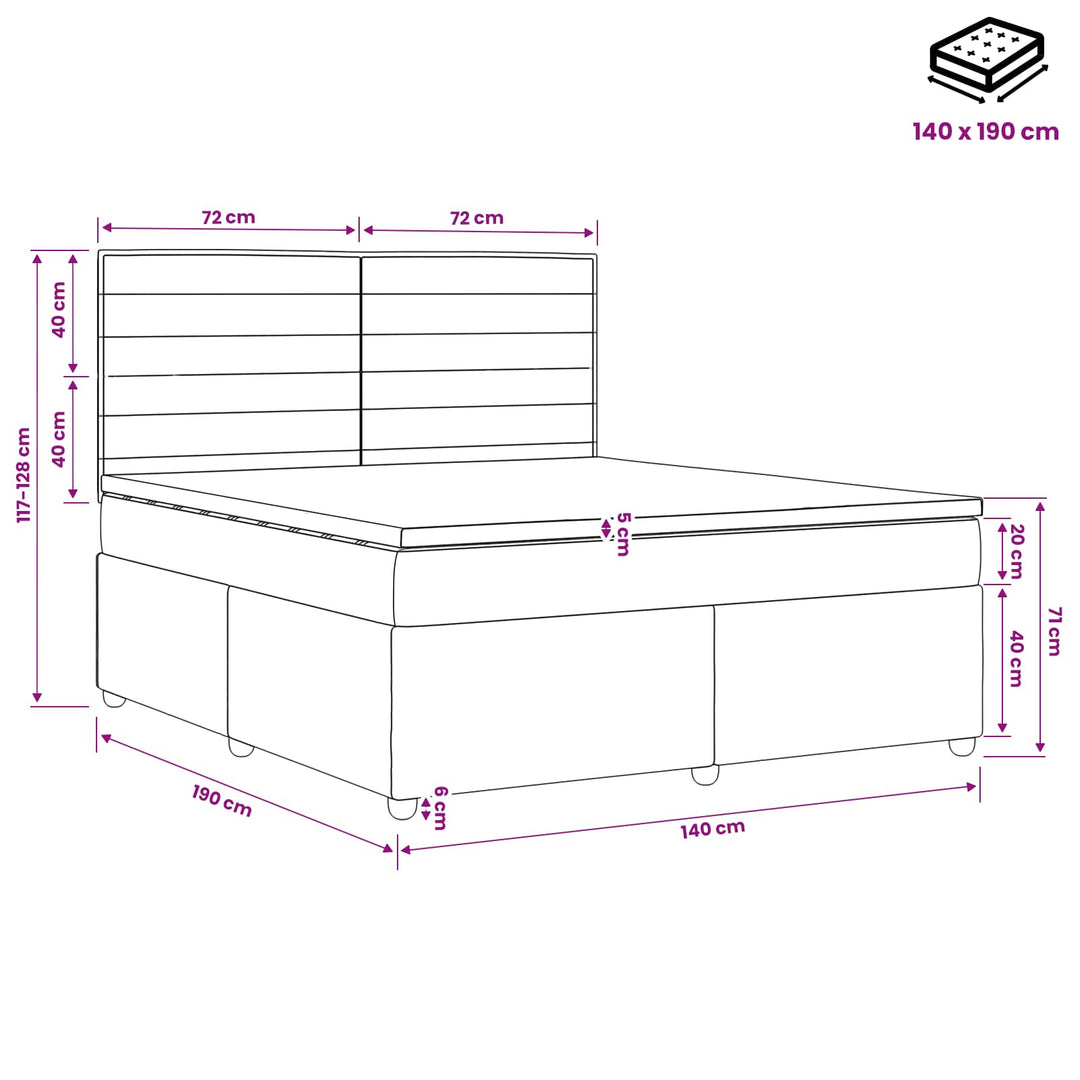 Boxmadras med topmadras Gråbrun 140 x 190 cm Stof