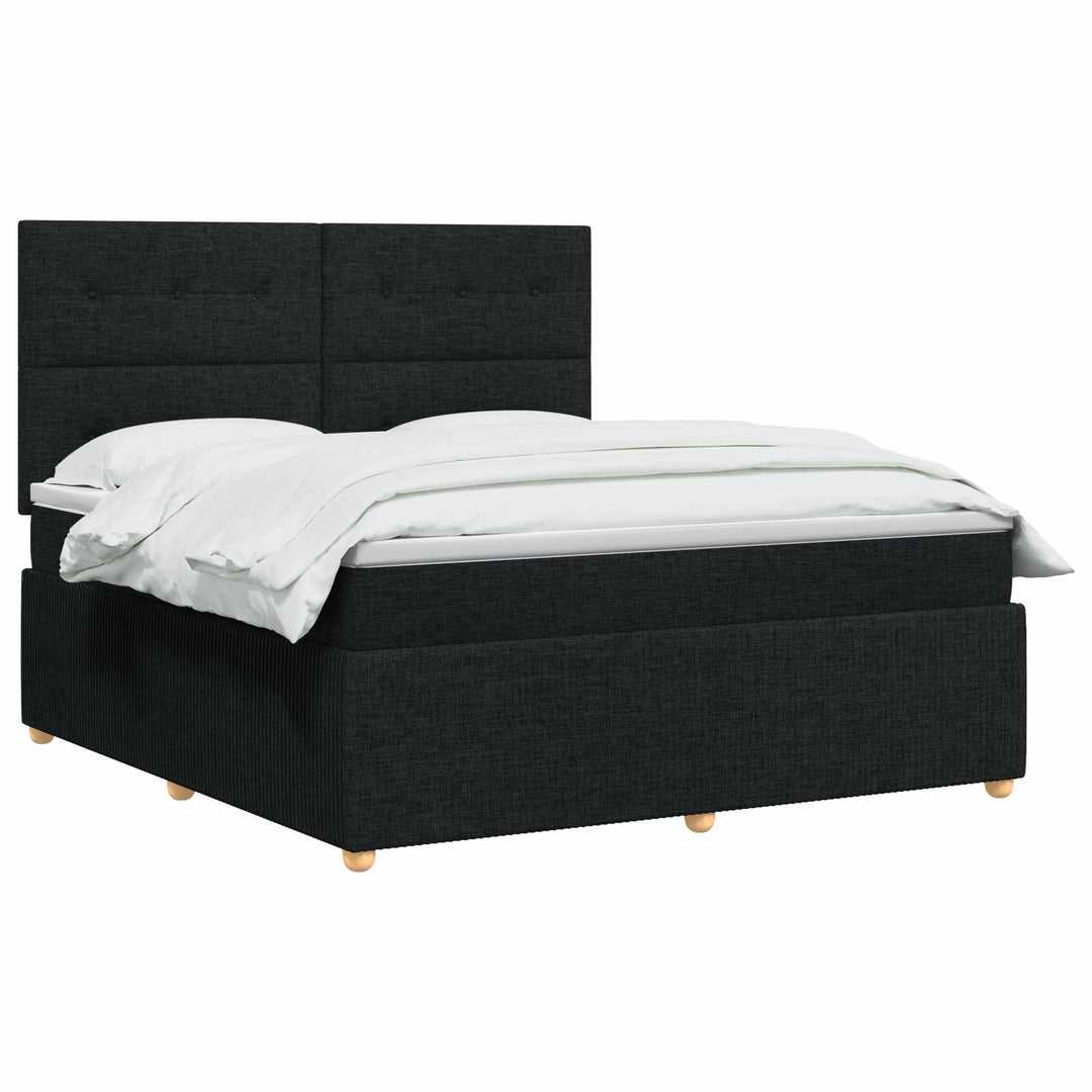 Boxmadras med topmadras med hovedgærde Sort 140 x 190 cm Stof