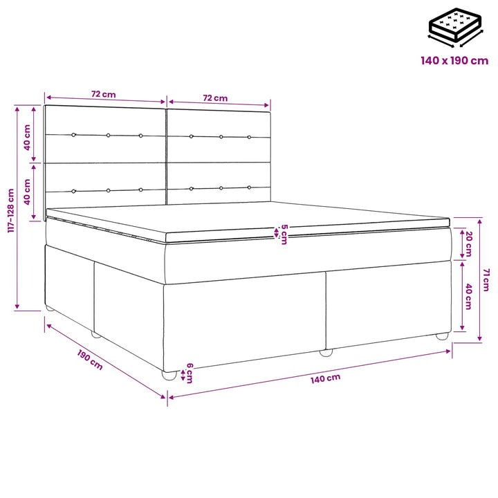 Boxmadras med topmadras Cremefarvet 140 x 190 cm Stof