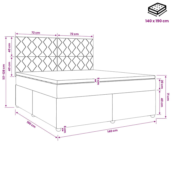 Boxmadras med topmadras Mørk Brun 140 x 190 cm Stof