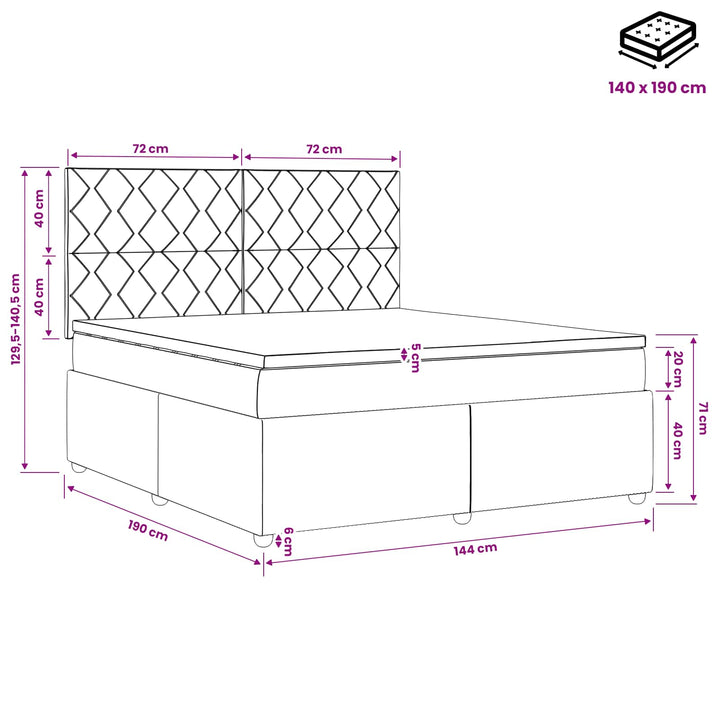 Boxmadras med topmadras Cremefarvet 140 x 190 cm Stof