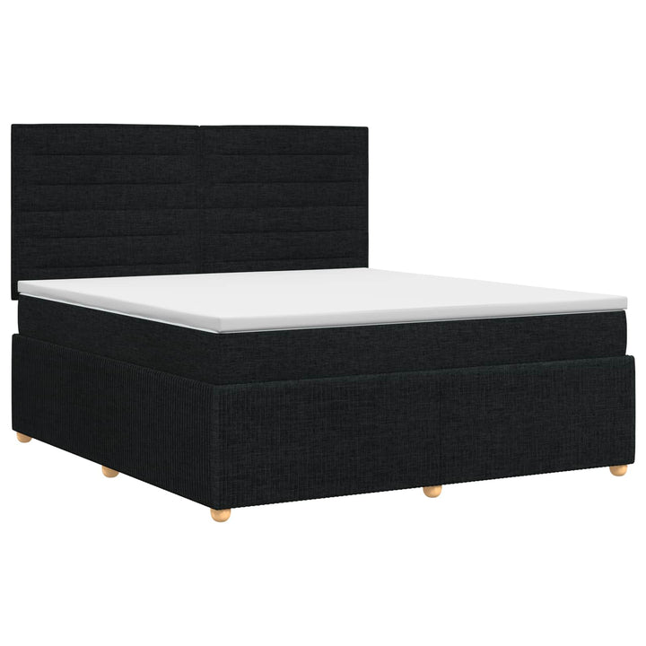 Boxmadras med topmadras med hovedgærde Sort 140 x 200 cm Stof