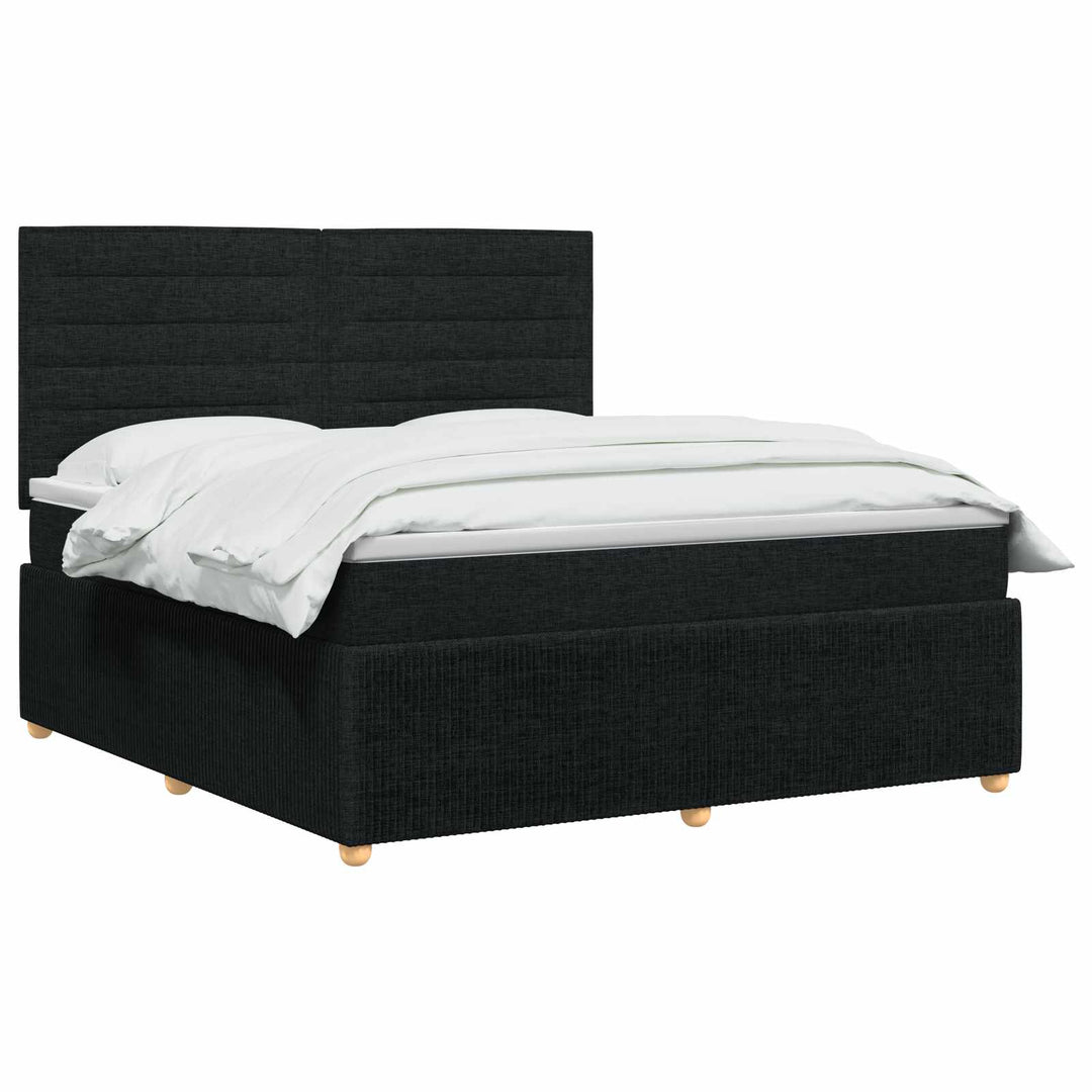Boxmadras med topmadras med hovedgærde Sort 140 x 200 cm Stof