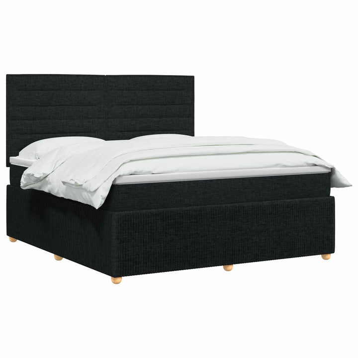 Boxmadras med topmadras med hovedgærde Sort 140 x 200 cm Stof