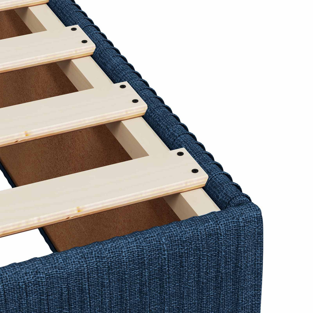 Boxmadras med topmadras med hovedgærde Blå 140 x 200 cm Stof