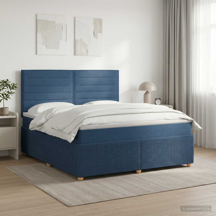 Boxmadras med topmadras med hovedgærde Blå 140 x 200 cm Stof