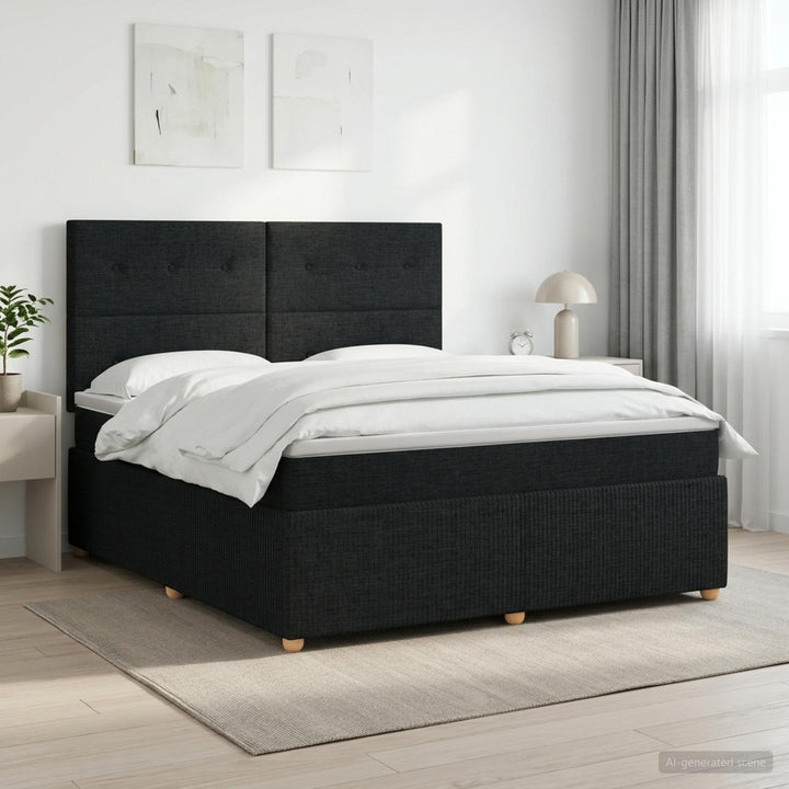 Boxmadras med topmadras med hovedgærde Sort 140 x 200 cm Stof