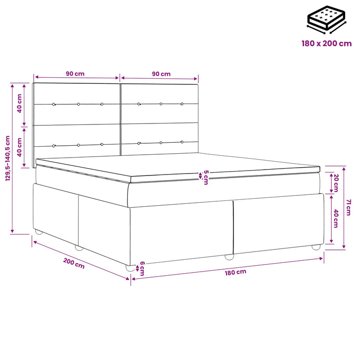 Boxmadras med topmadras Cremefarvet 180 x 200 cm Stof