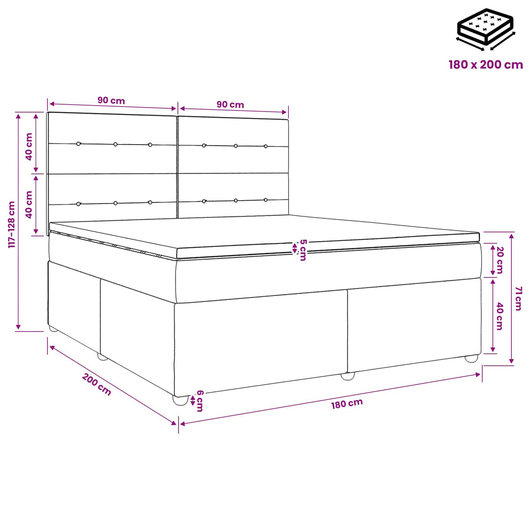Boxmadras med topmadras Cremefarvet 180 x 200 cm Stof