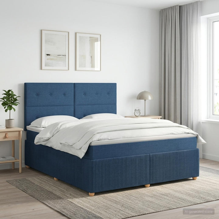 Boxmadras med topmadras med hovedgærde Blå 140 x 190 cm Stof