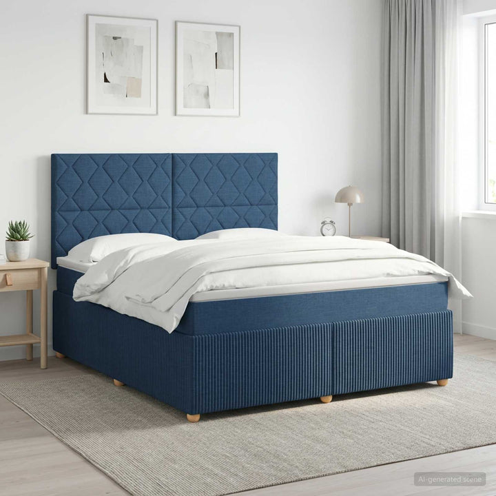 Boxmadras med topmadras med hovedgærde Blå 160 x 200 cm Stof