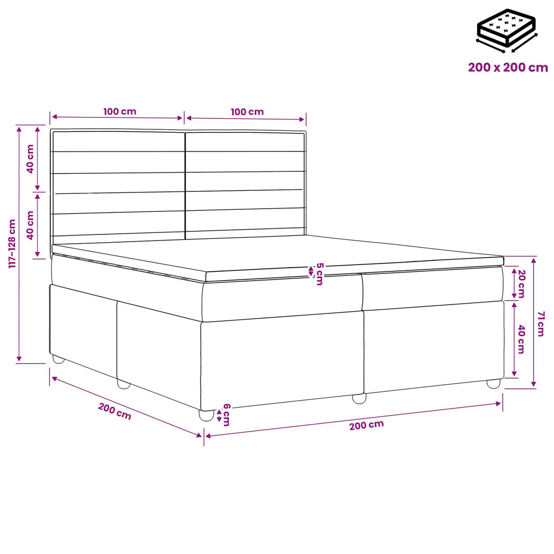 Boxmadras med topmadras Lysegrå 200 x 200 cm Stof