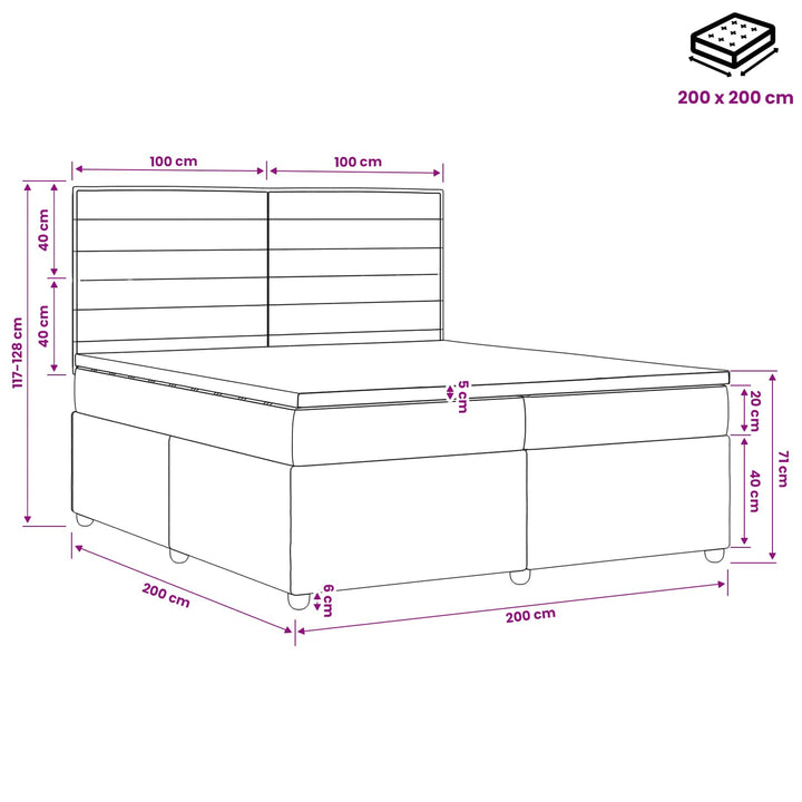 Boxmadras med topmadras Lysegrå 200 x 200 cm Stof