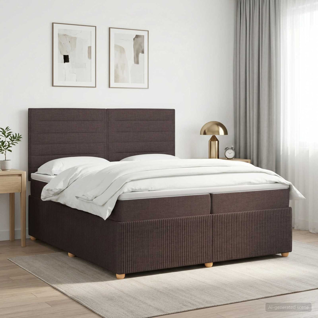 Boxmadras med topmadras Mørk Brun 200 x 200 cm Stof