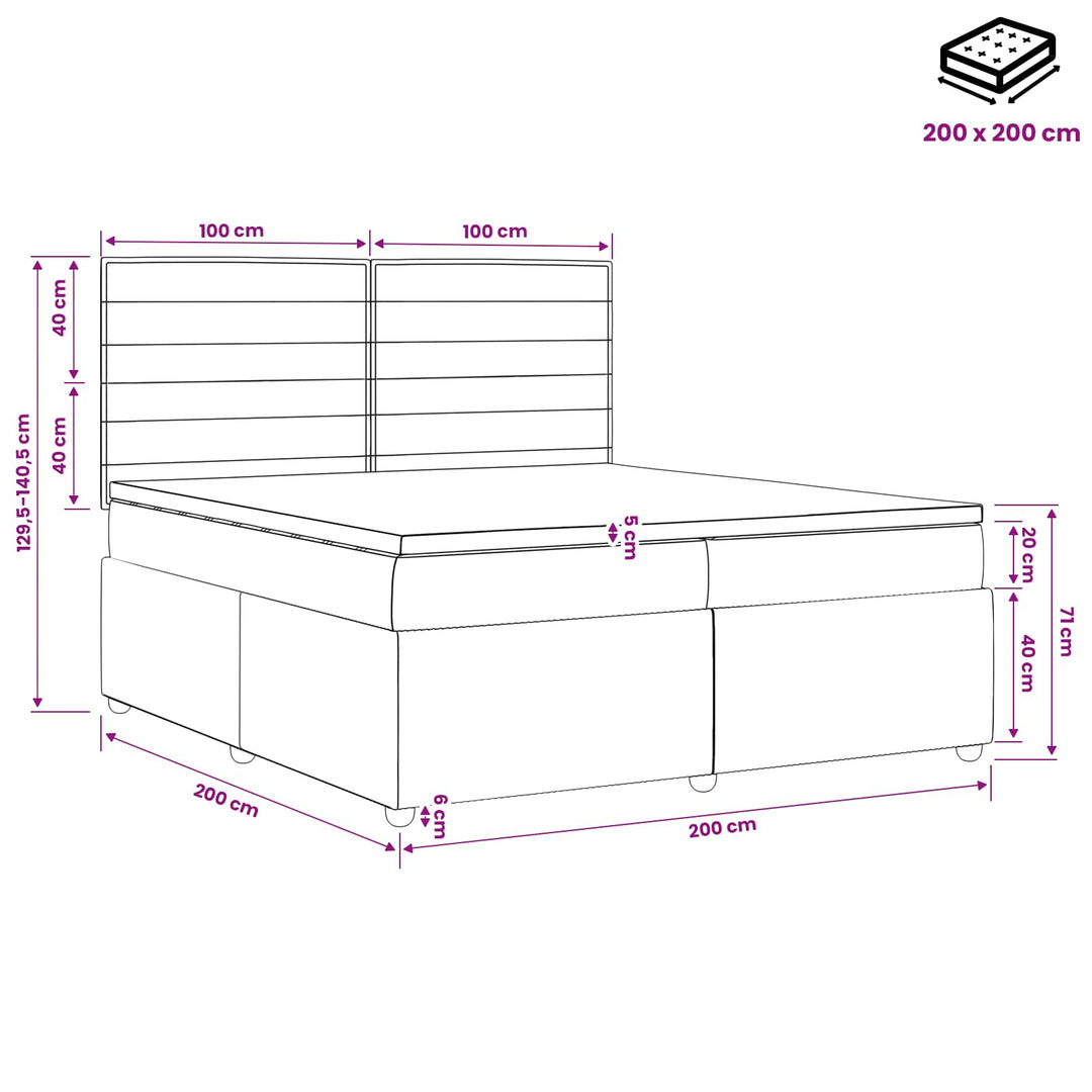 Boxmadras med topmadras Mørk Brun 200 x 200 cm Stof
