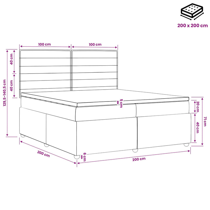 Boxmadras med topmadras Mørk Brun 200 x 200 cm Stof