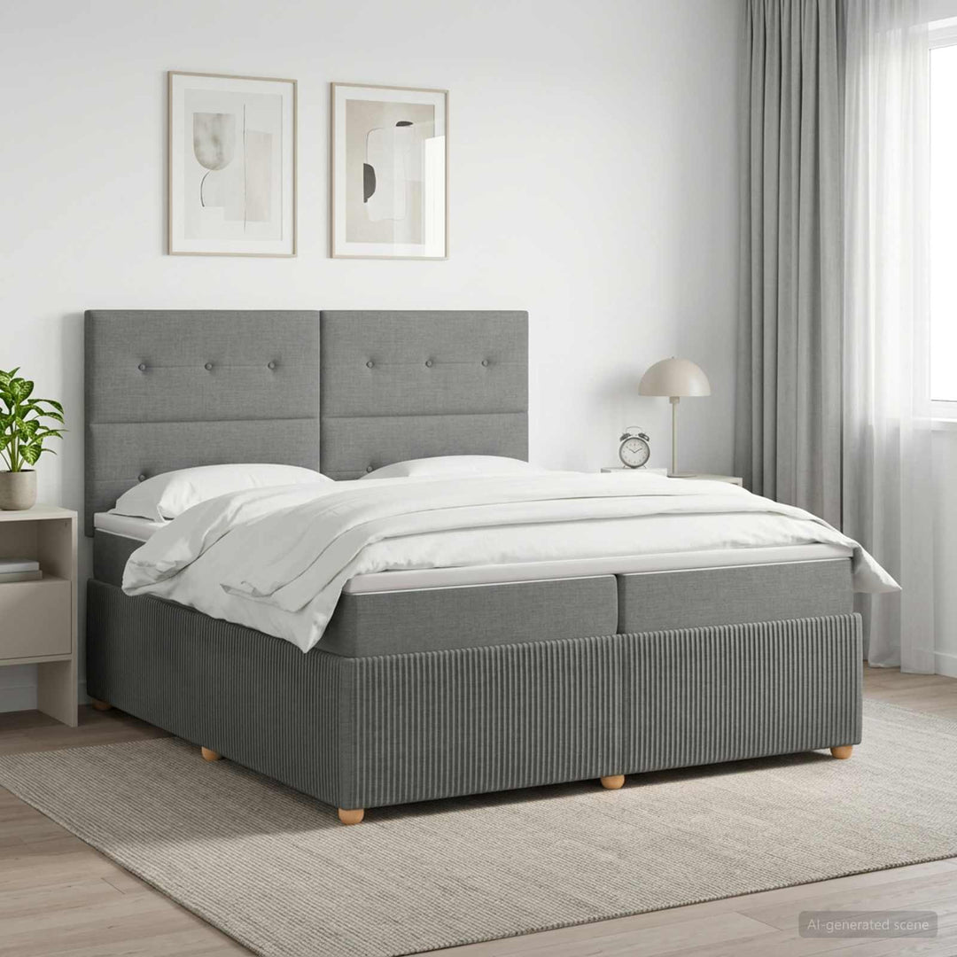 Boxmadras med topmadras Mørkegrå 200 x 200 cm Stof