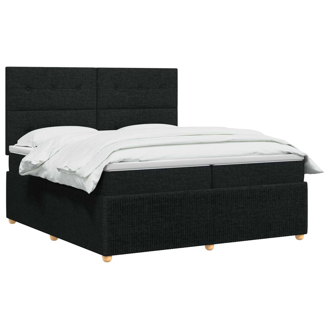 Boxmadras med topmadras med hovedgærde Sort 200 x 200 cm Stof