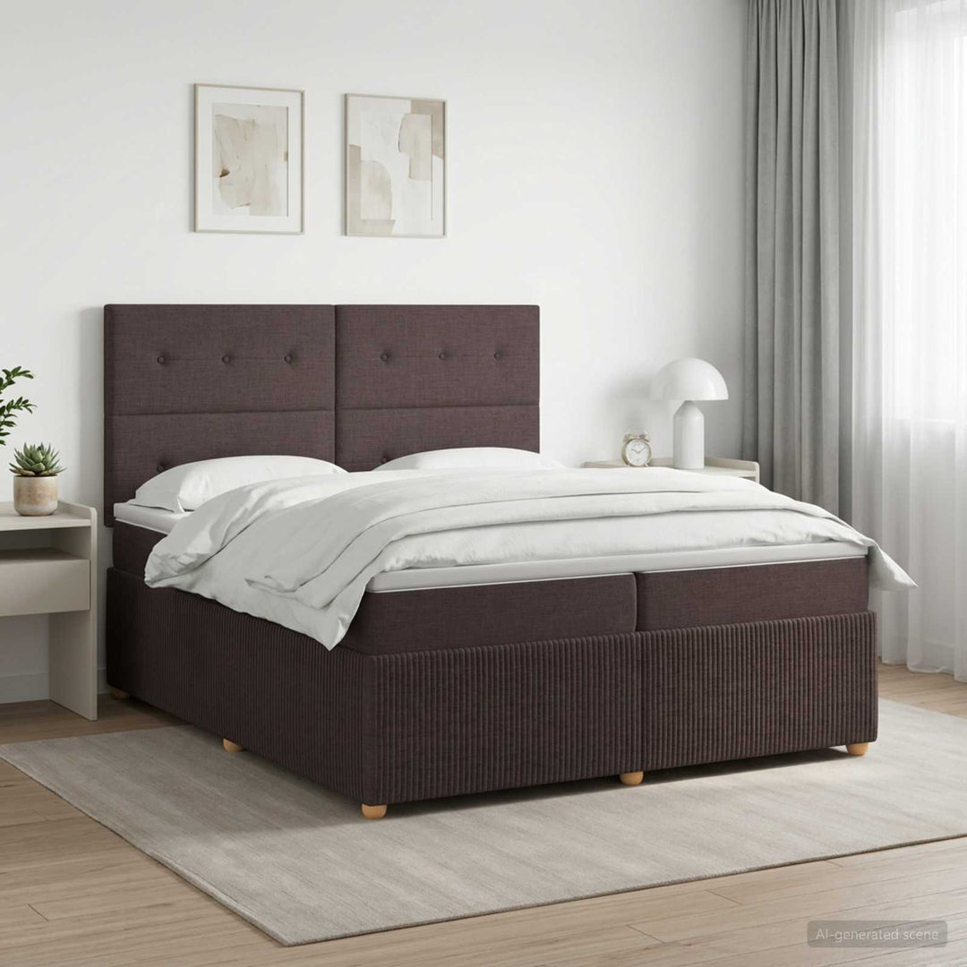 Boxmadras med topmadras Mørk Brun 200 x 200 cm Stof