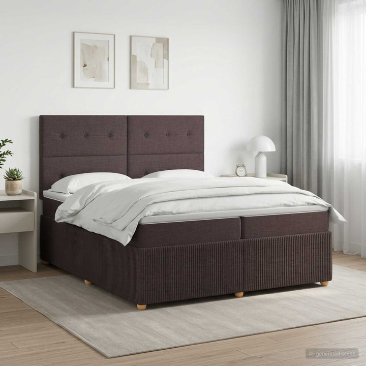 Boxmadras med topmadras Mørk Brun 200 x 200 cm Stof