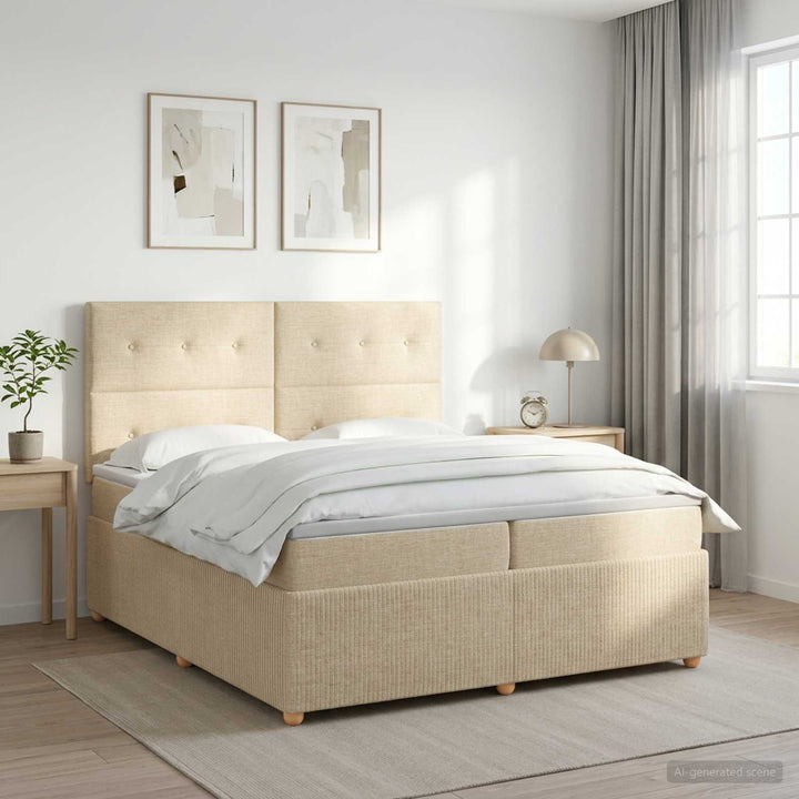 Boxmadras med topmadras Cremefarvet 200 x 200 cm Stof