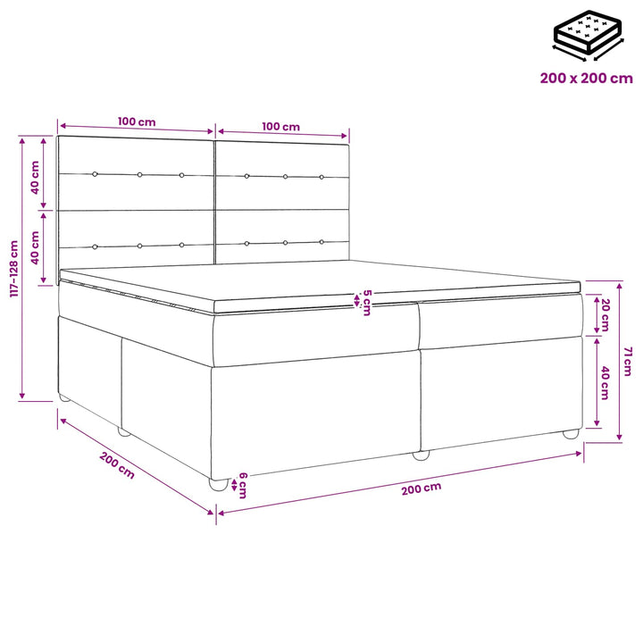Boxmadras med topmadras Cremefarvet 200 x 200 cm Stof