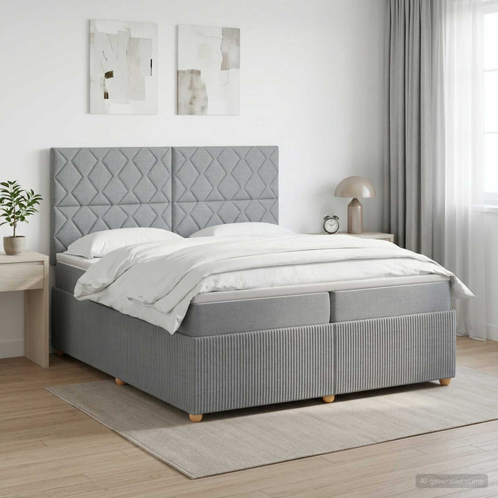 Boxmadras med topmadras Lysegrå 200 x 200 cm Stof