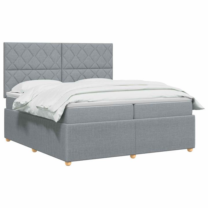 Boxmadras med topmadras Lysegrå 200 x 200 cm Stof