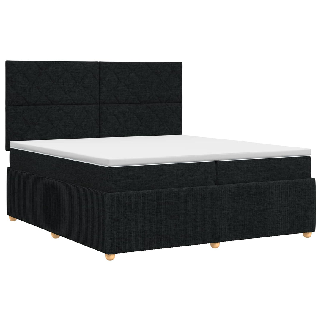 Boxmadras med topmadras med hovedgærde Sort 200 x 200 cm Stof