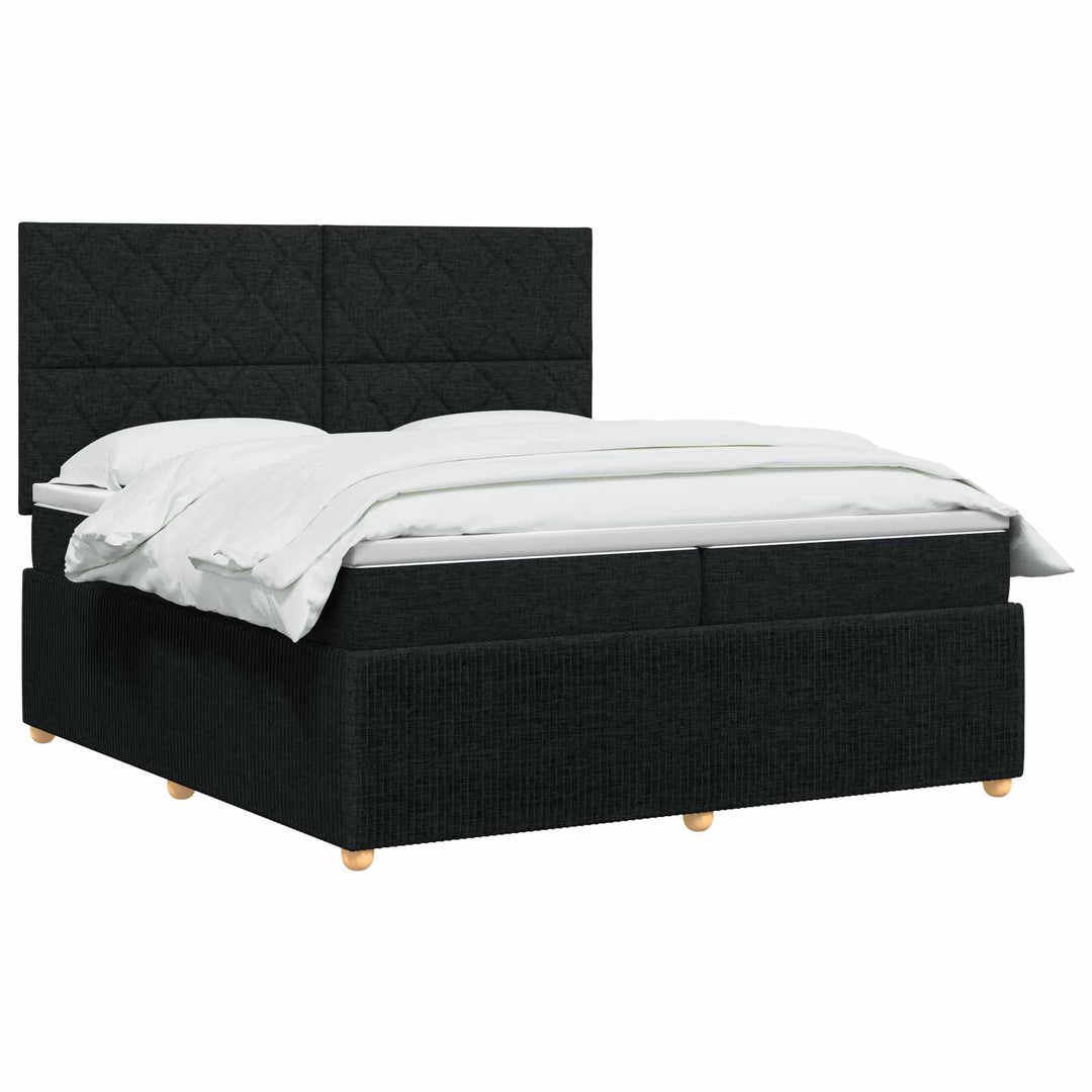Boxmadras med topmadras med hovedgærde Sort 200 x 200 cm Stof