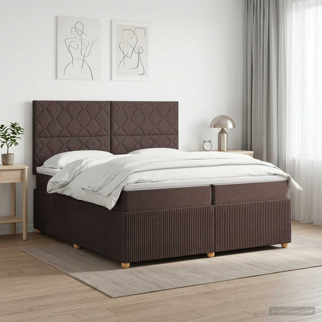 Boxmadras med topmadras Mørk Brun 200 x 200 cm Stof