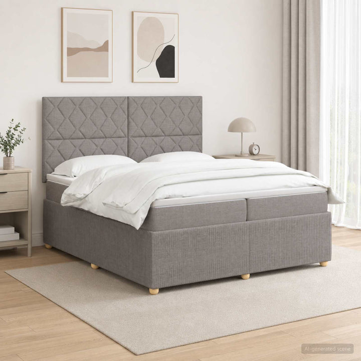 Boxmadras med topmadras Gråbrun 200 x 200 cm Stof