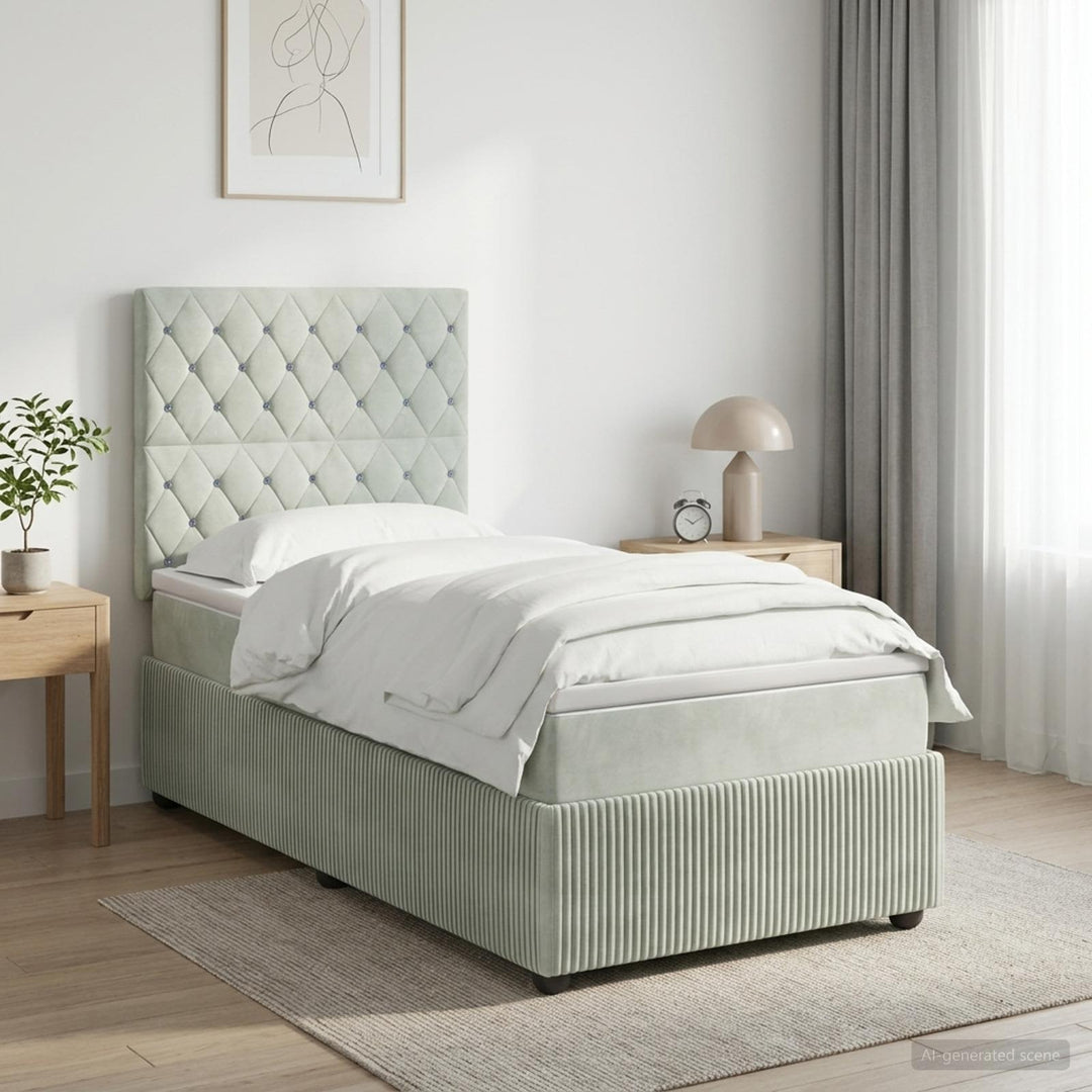 Boxmadras med topmadras Lysegrå 100 x 200 cm Fløjl