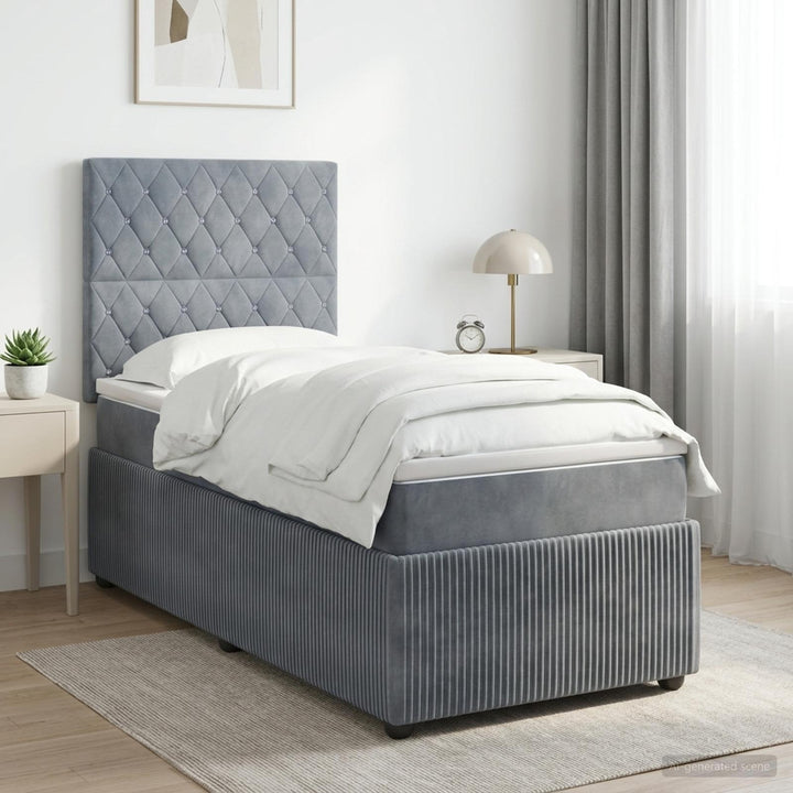 Boxmadras med topmadras Mørkegrå 90 x 190 cm Fløjl