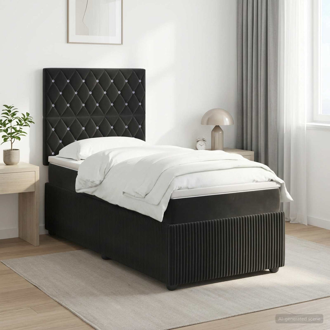 Boxmadras med topmadras med hovedgærde Sort 100 x 200 cm Fløjl