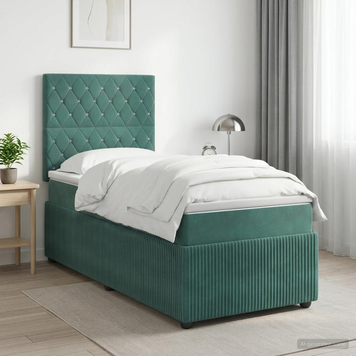 Boxmadras med topmadras Mørkegrøn 100 x 200 cm Fløjl