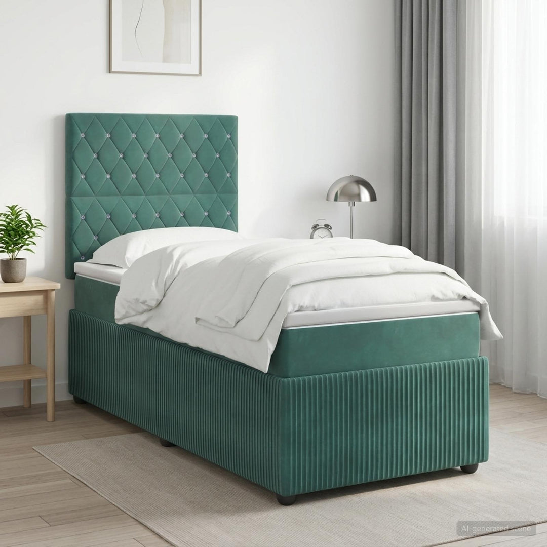 Boxmadras med topmadras Mørkegrøn 80 x 200 cm Fløjl