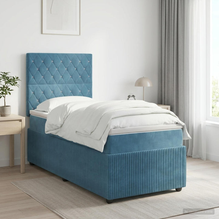 Boxmadras med topmadras med hovedgærde Blå 80 x 200 cm Fløjl