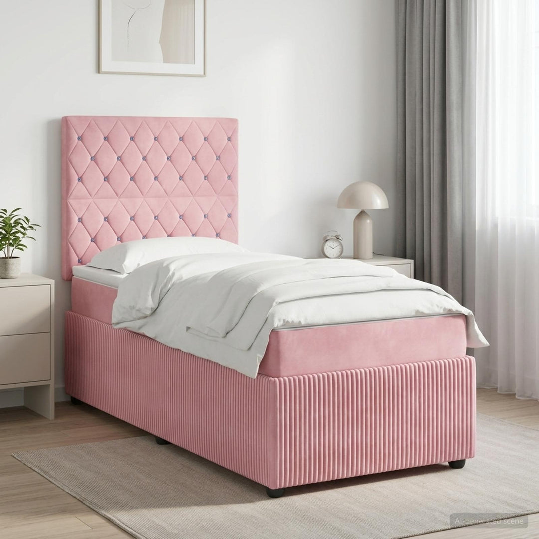 Boxmadras med topmadras Lyserød 100 x 200 cm Fløjl