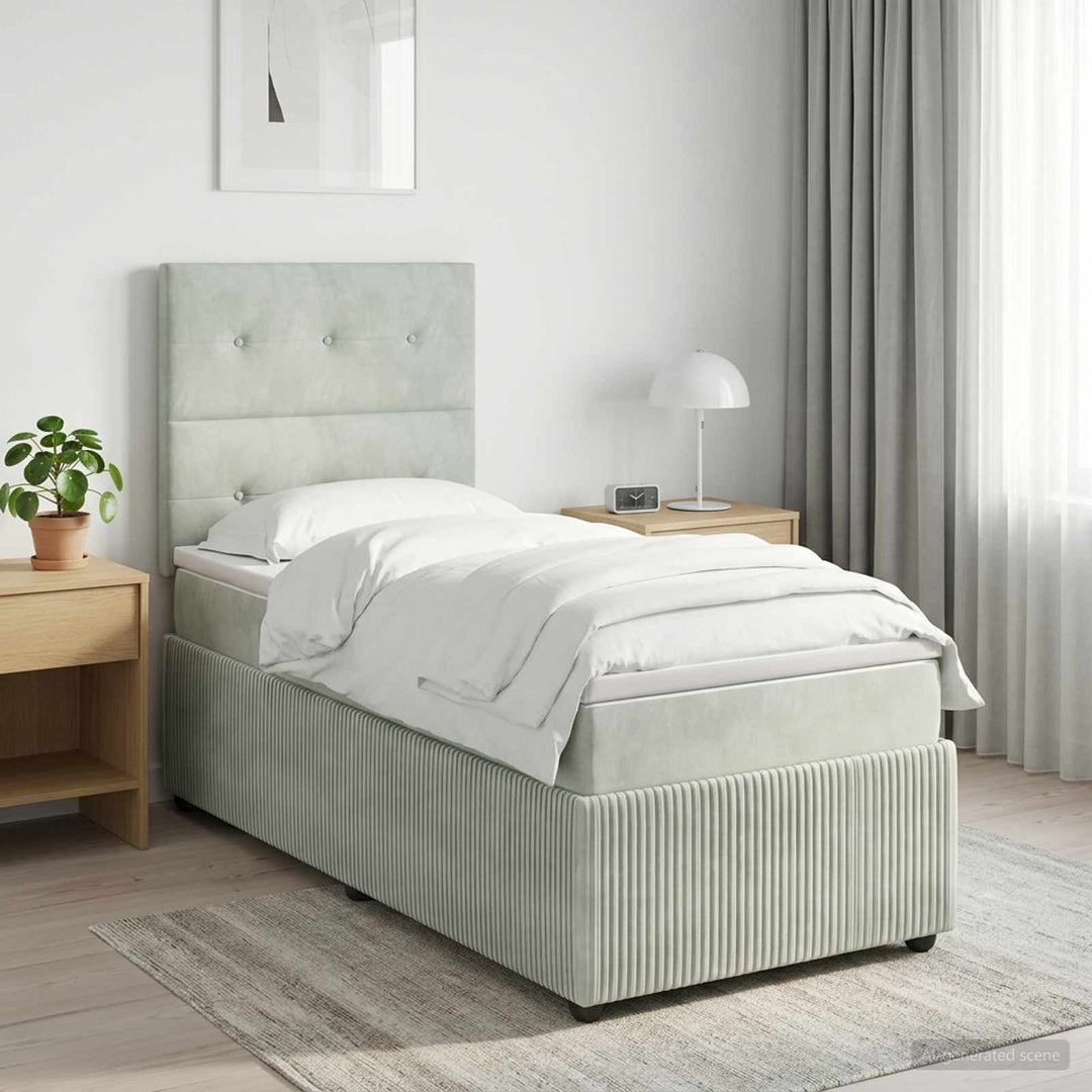 Boxmadras med topmadras Lysegrå 90 x 200 cm Fløjl